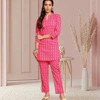 Pink Cotton Woven Design Regular Co-ord Set