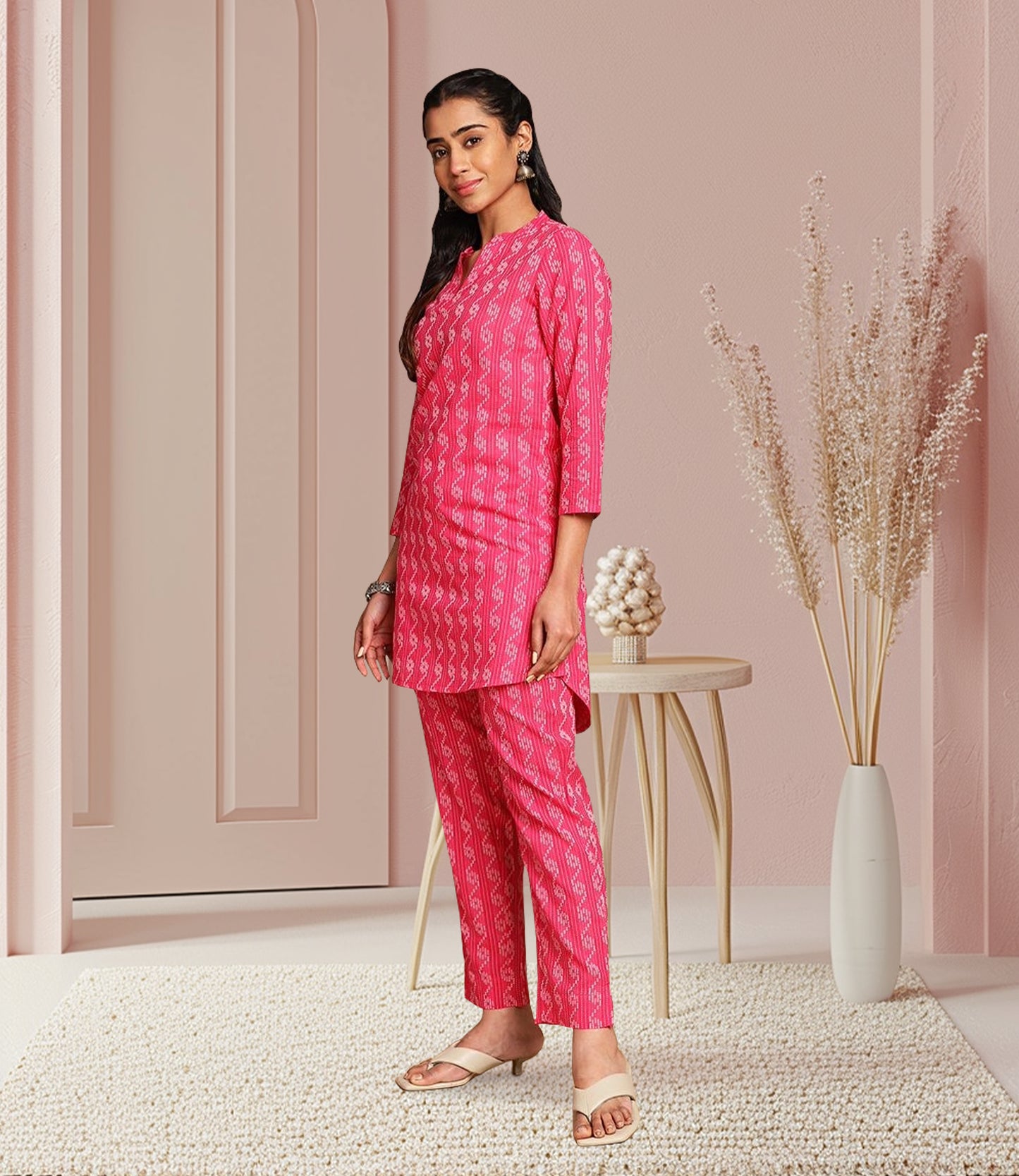 Pink Cotton Woven Design Regular Co-ord Set