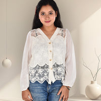 White Net Self Embroidery Top/Shrug, Free Size
