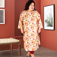 Plus Size Muslin Kurti with Lemon Yellow Floral Print