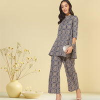 Blue Cotton Ethnic Motifs Tunic with Palazzo