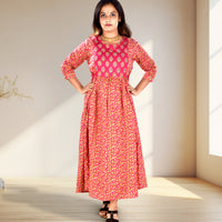 Red Maternity Wear Flared Ethnic Dress
