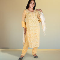 Lemon Yellow Embriodered Kurta with Trousers and Dupatta