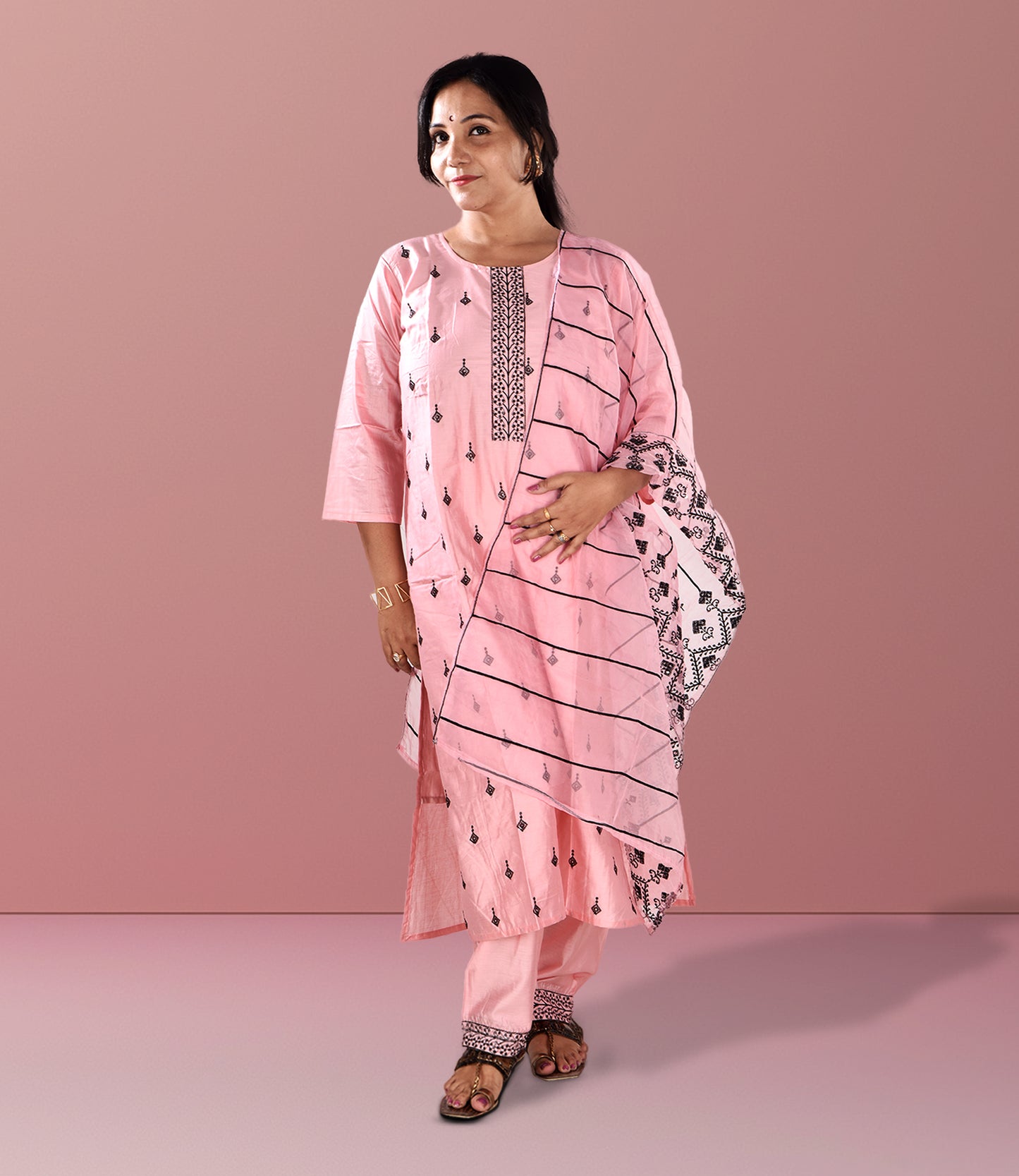 Light Pink Full Sequence Work Kurta with Dupatta Set