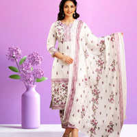 White Floral Print Kurta Set