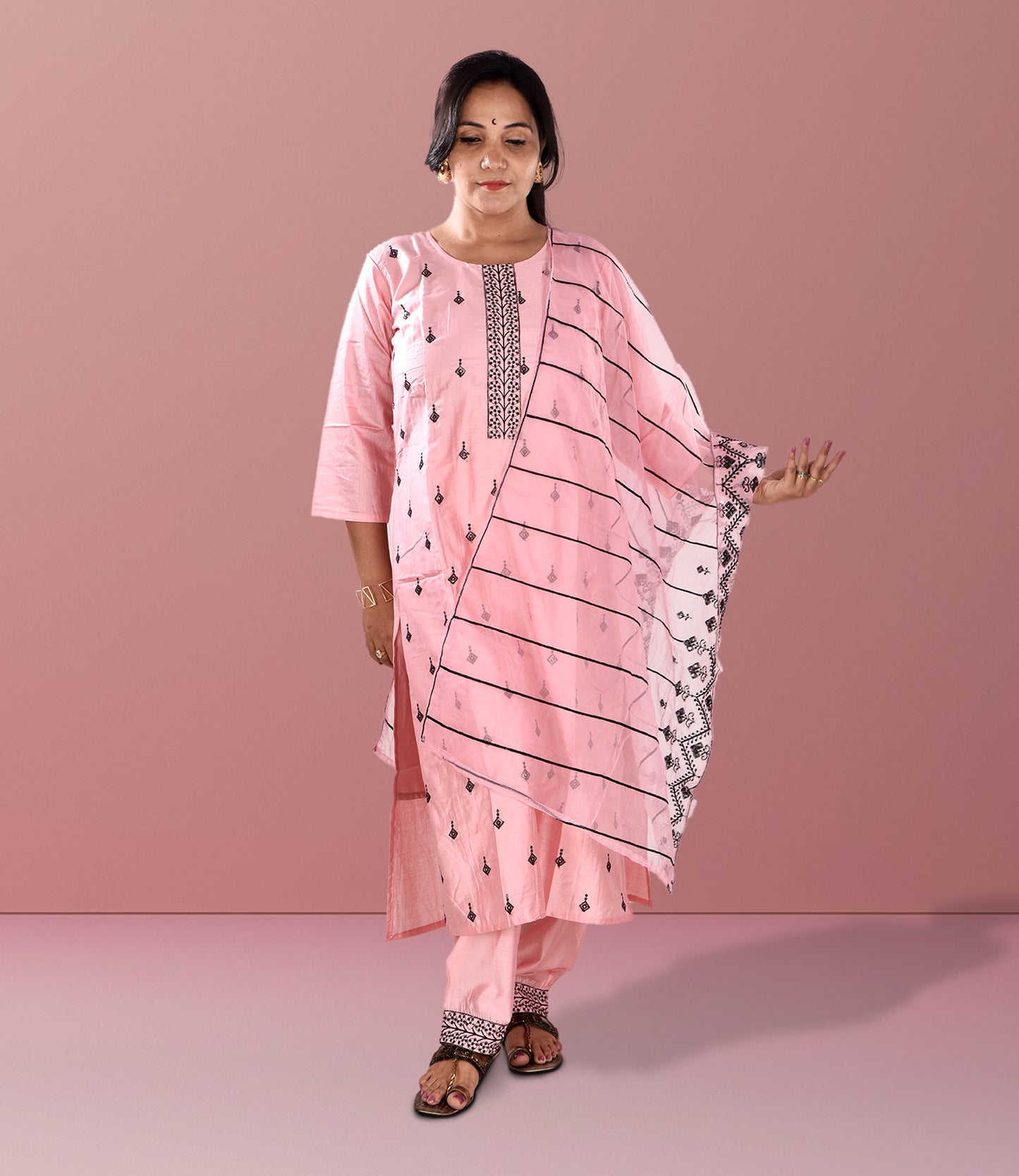 Light Pink Full Sequence Work Kurta with Dupatta Set