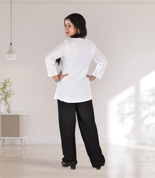 White Rayon Top with Black Embroidery