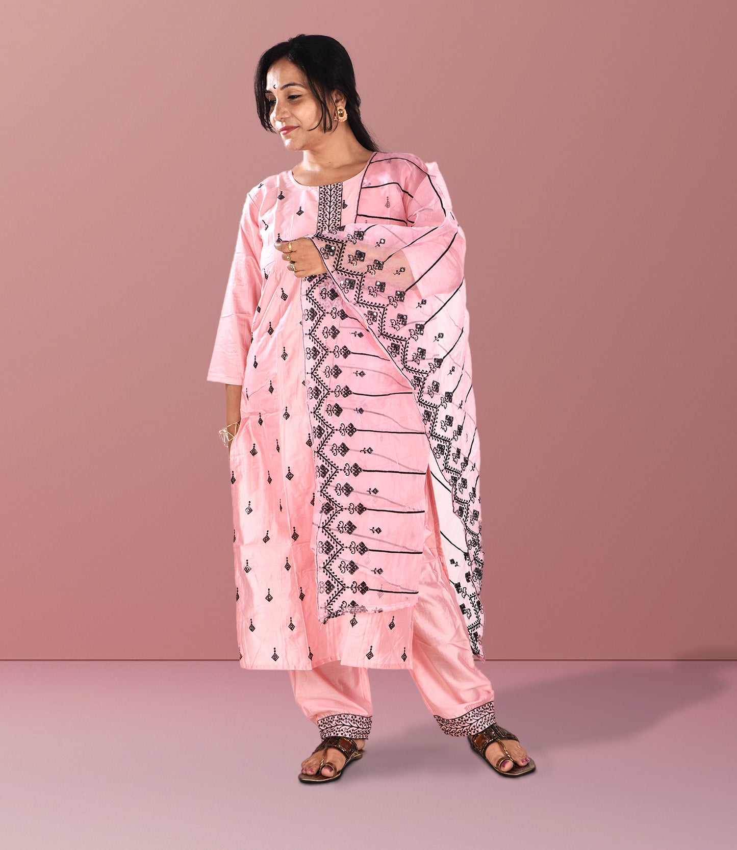 Light Pink Full Sequence Work Kurta with Dupatta Set