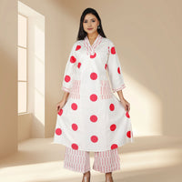 White Polka Dot Kurta Set with Pants