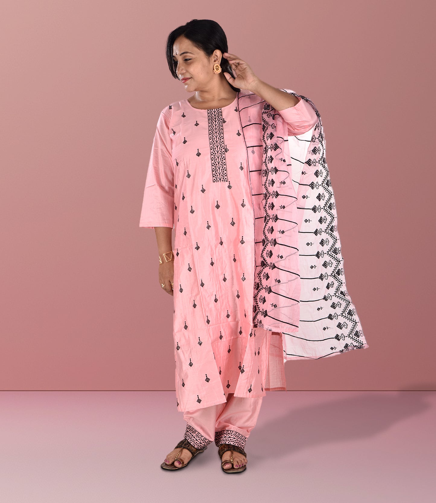 Light Pink Full Sequence Work Kurta with Dupatta Set