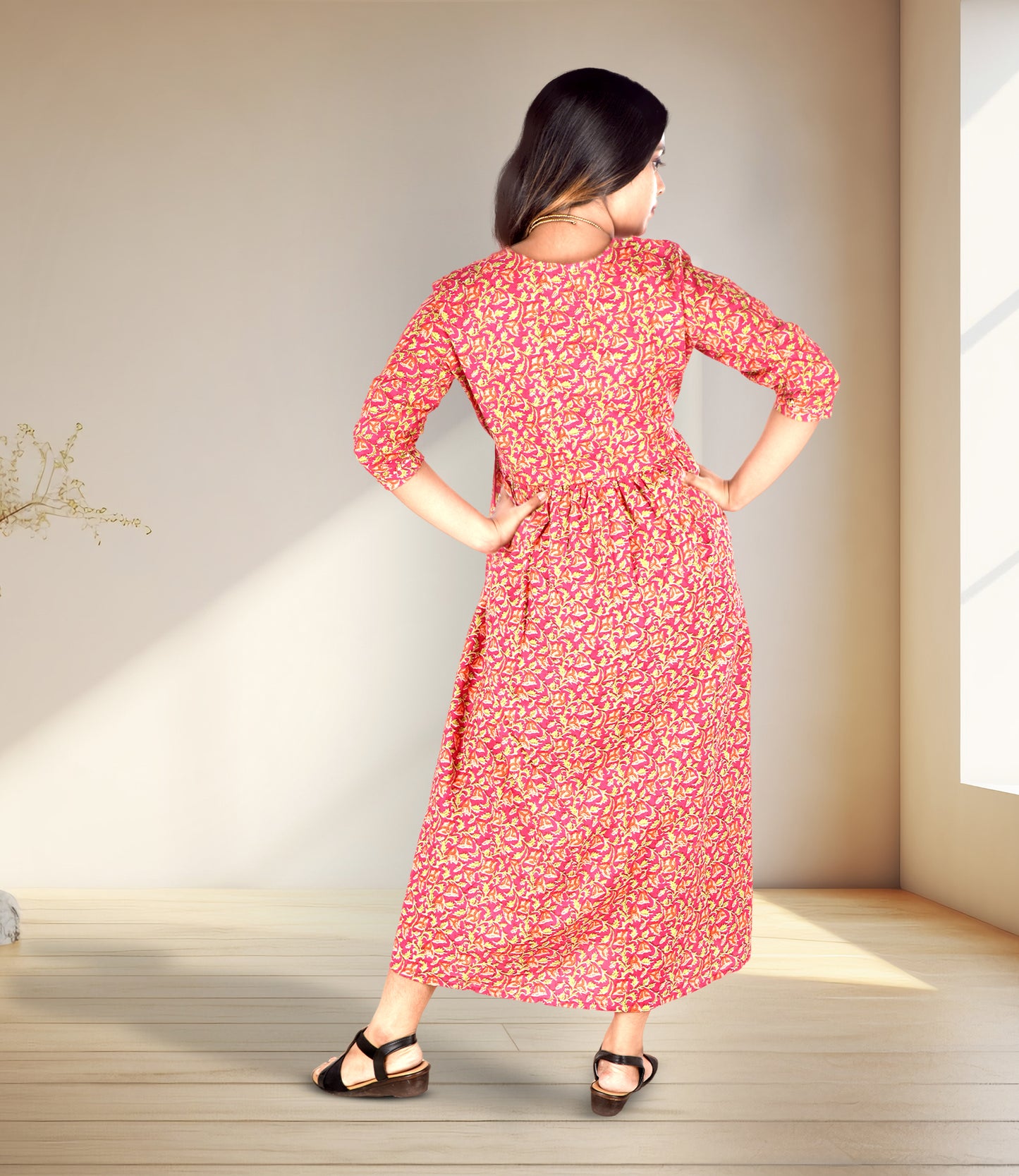 Red Maternity Wear Flared Ethnic Dress