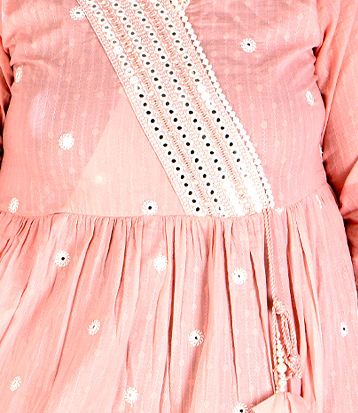 Peach Mirror Embroidery Flared Ethnic Dress