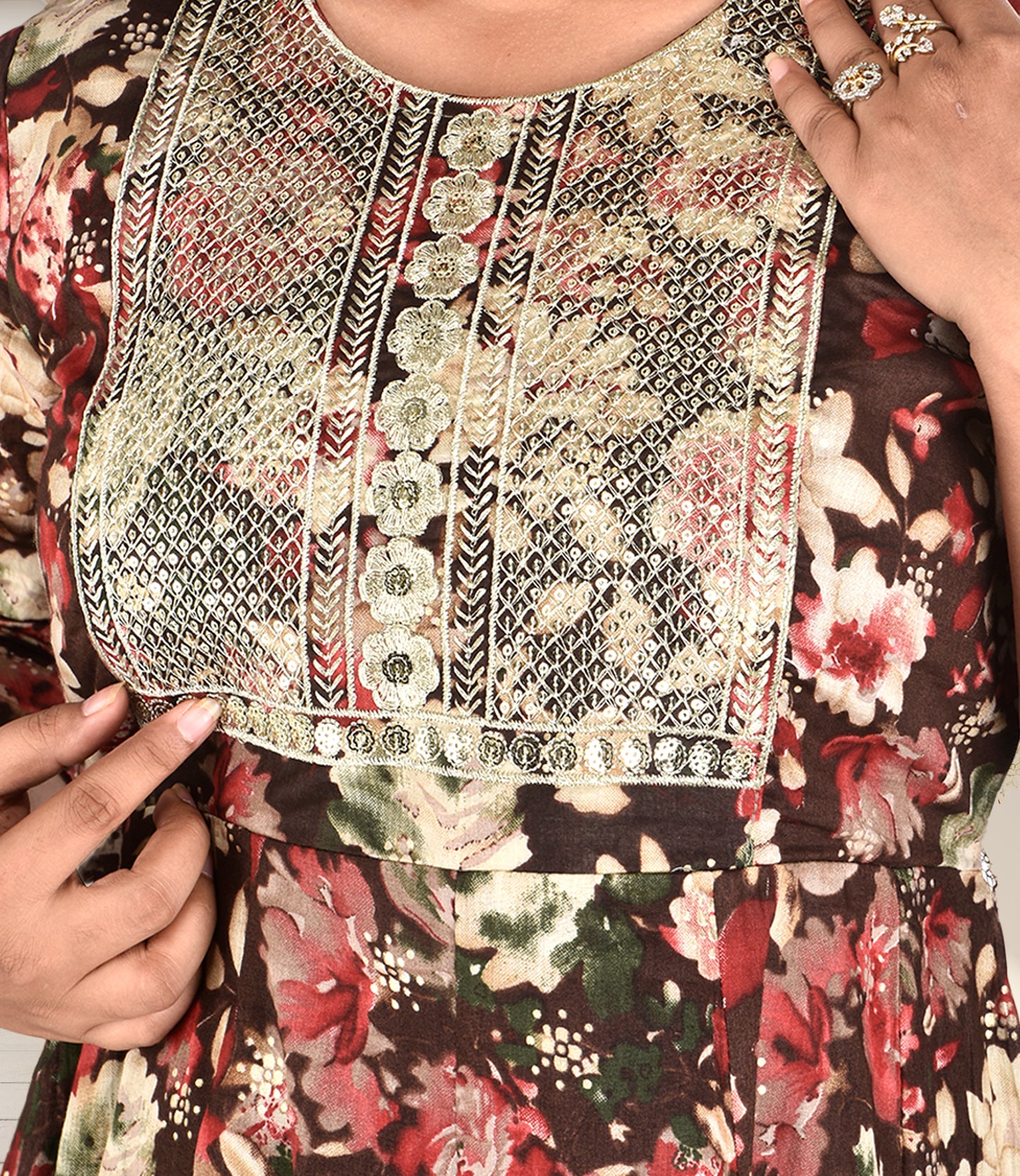 Multi Colored Sequin Embroidery Flared Ethnic Dress