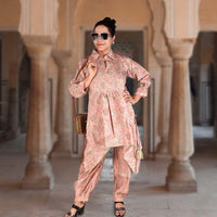 Pink Based Multicolor Flower Print Muslin Co-ord Set