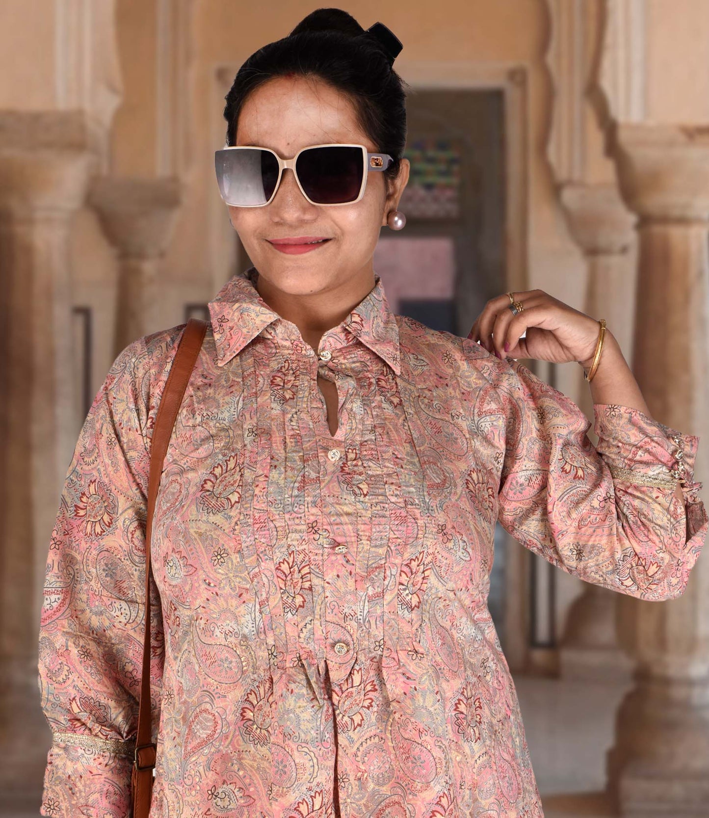 Pink Based Multicolor Flower Print Muslin Co-ord Set