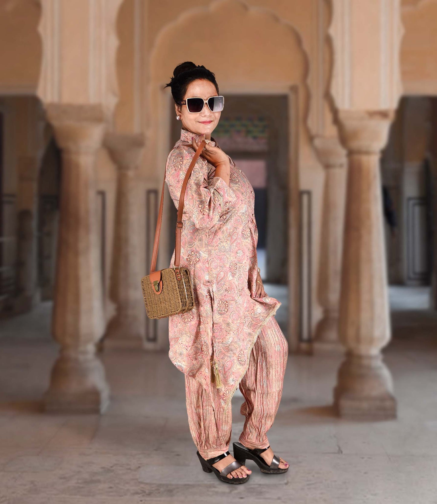 Pink Based Multicolor Flower Print Muslin Co-ord Set