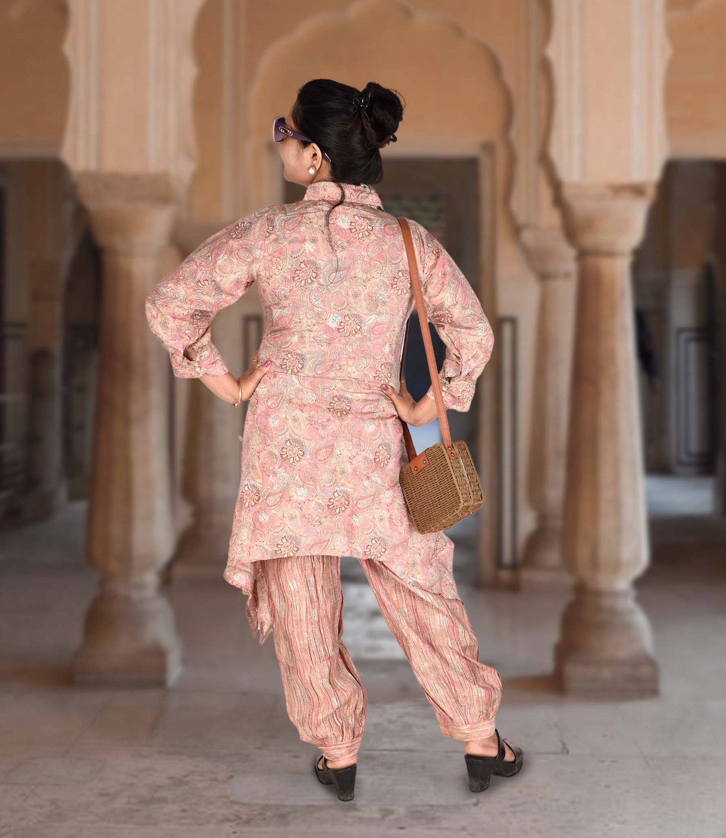 Pink Based Multicolor Flower Print Muslin Co-ord Set