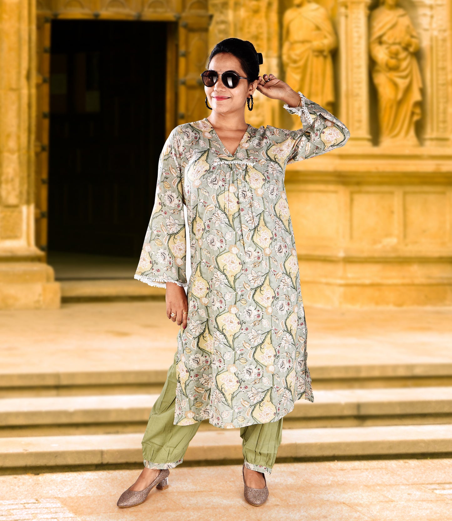 Sea Green Muslin Kurta and Matching Pant Set