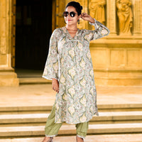 Sea Green Muslin Kurta and Matching Pant Set