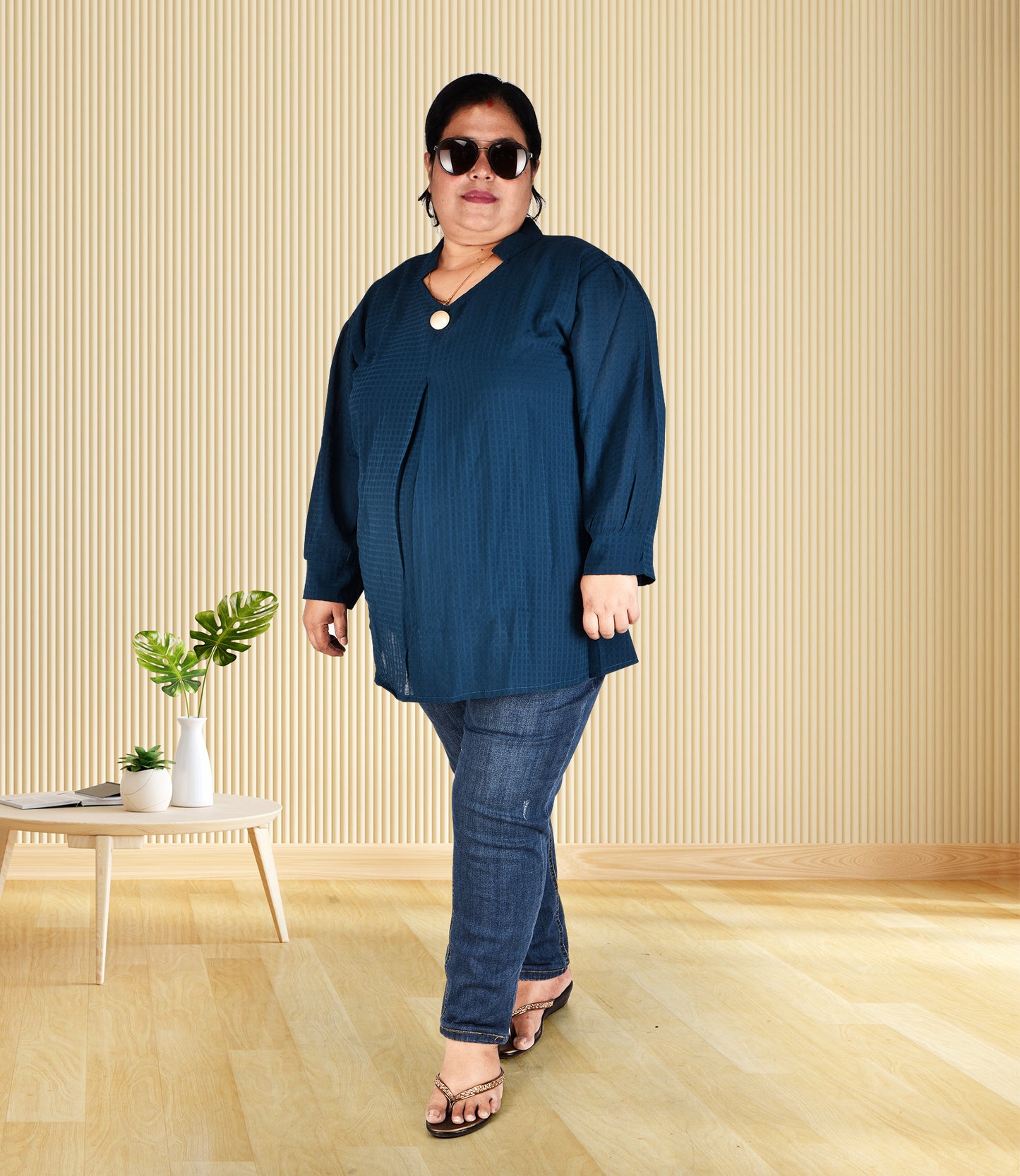 Blue Plus Size Western Top