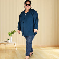 Blue Plus Size Western Top