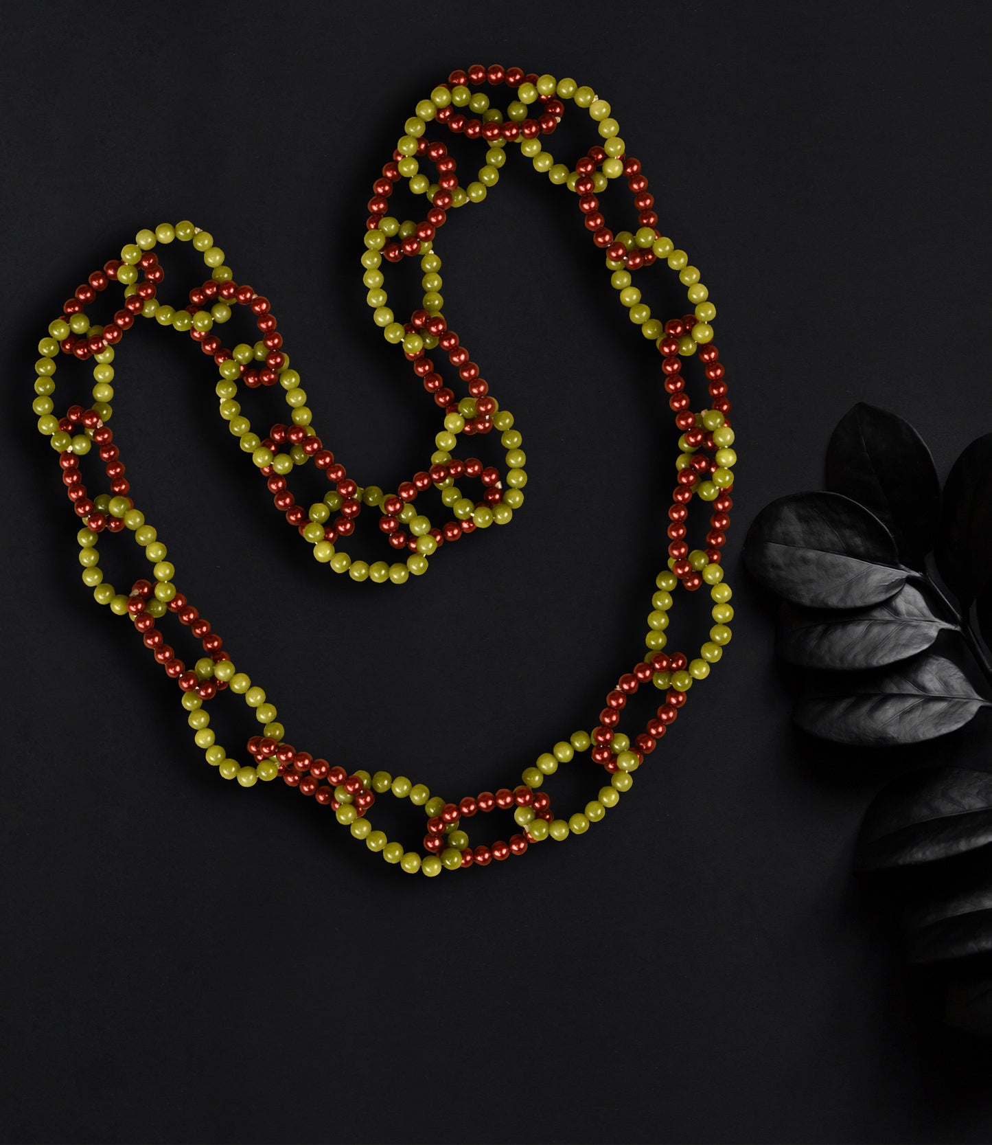 Green and Maroon Beads Long Necklace