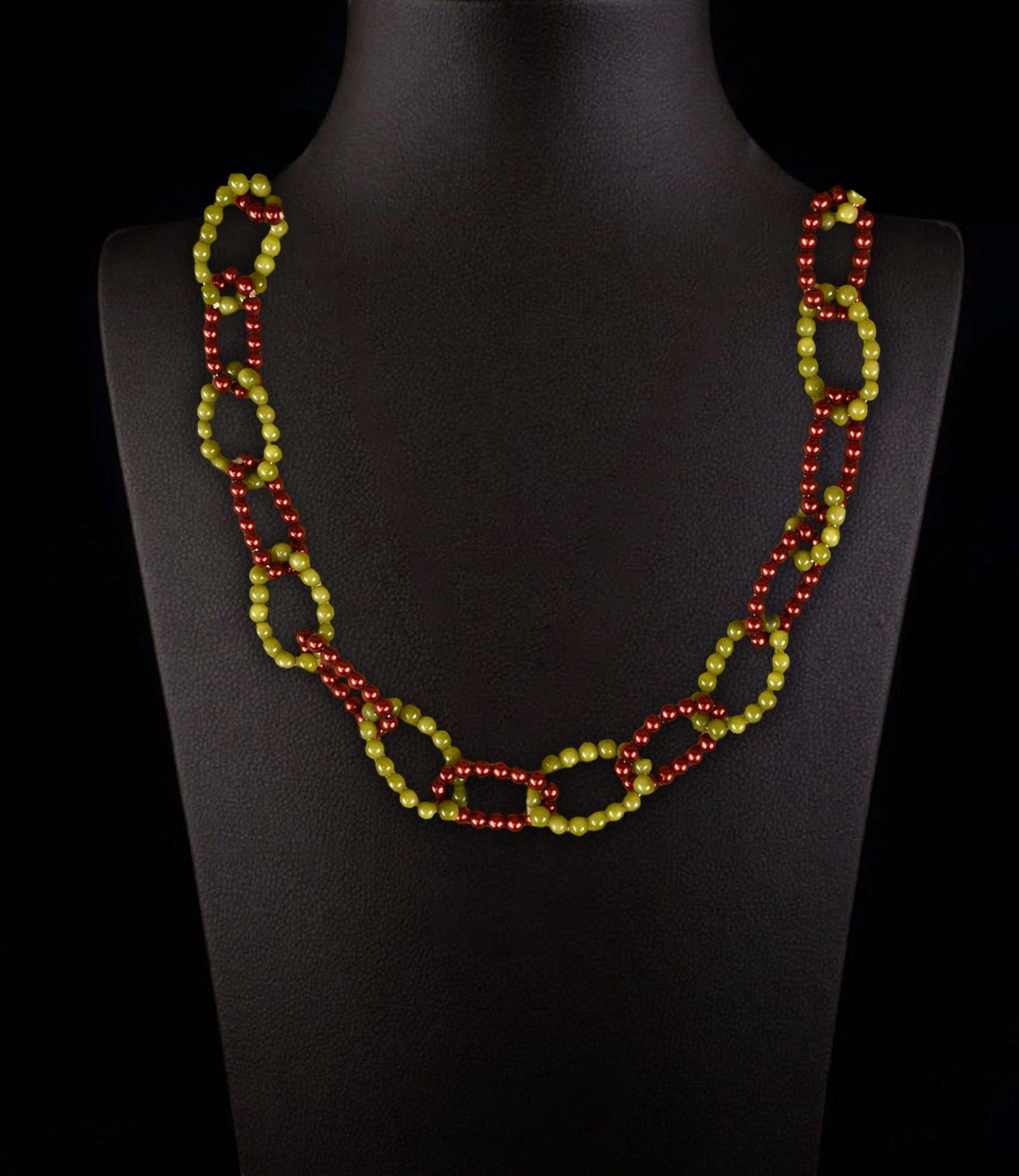 Green and Maroon Beads Long Necklace