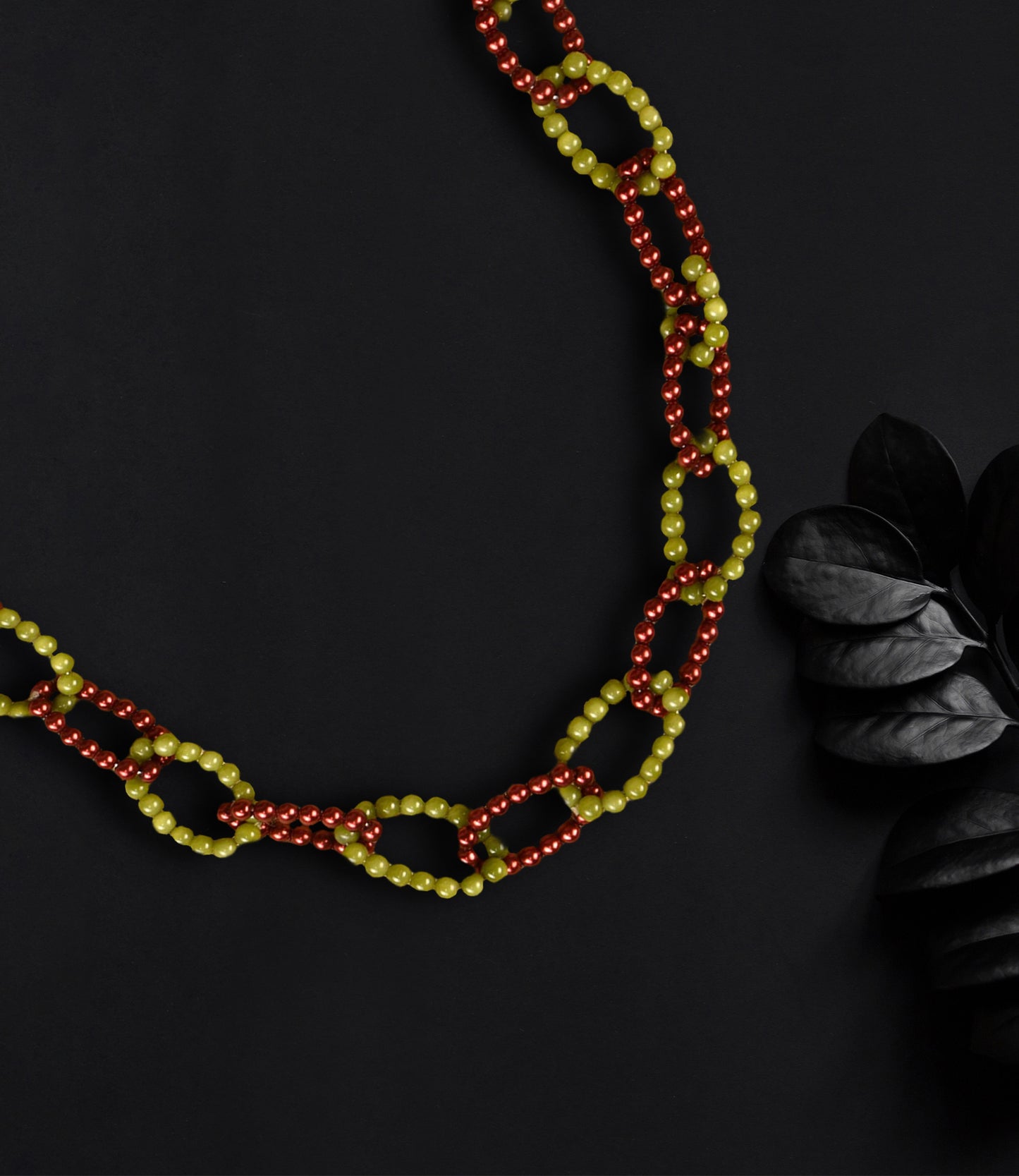 Green and Maroon Beads Long Necklace