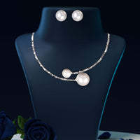 Stunning Silver Color Pearl Choker Necklace Set
