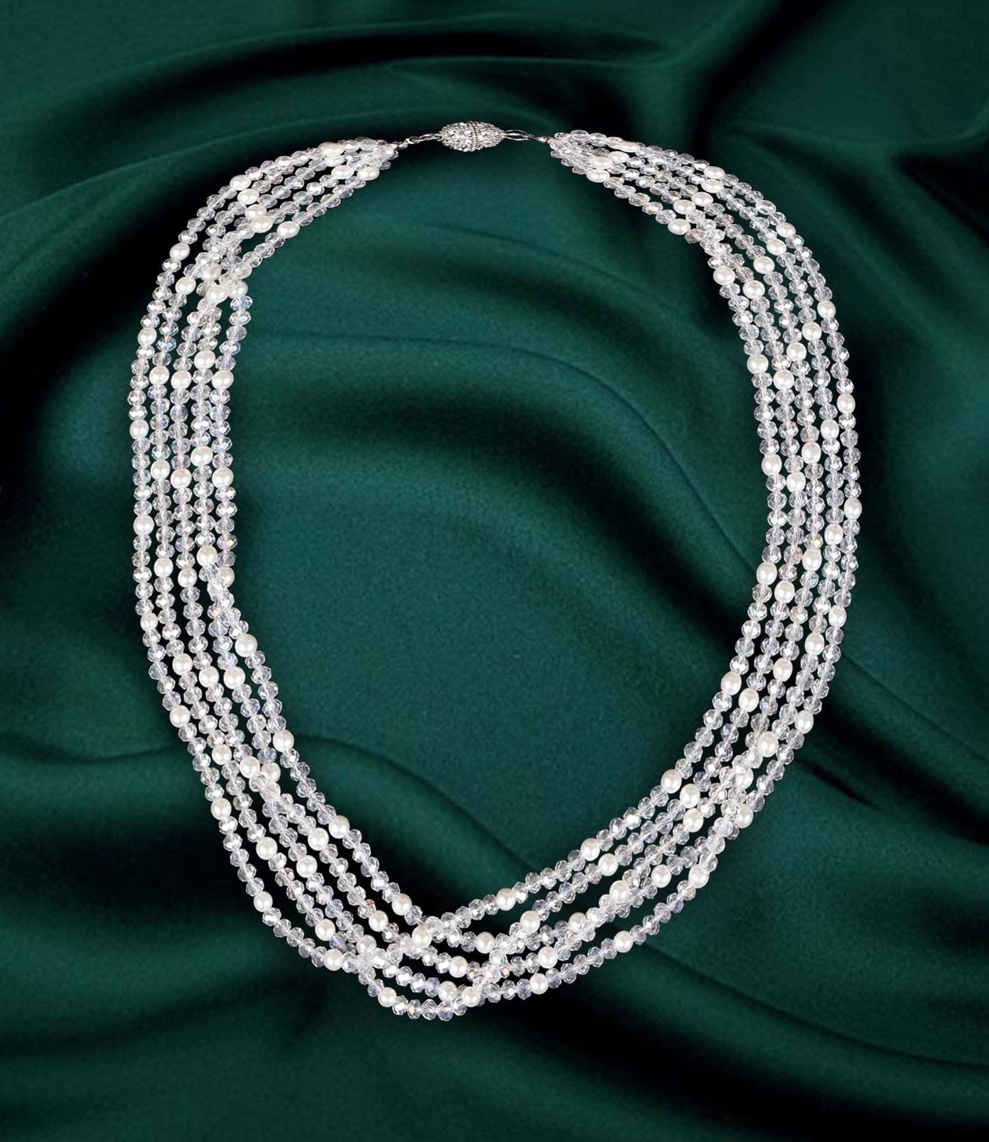 Shiny Multi-Layer White Crystal Magnetic Necklace