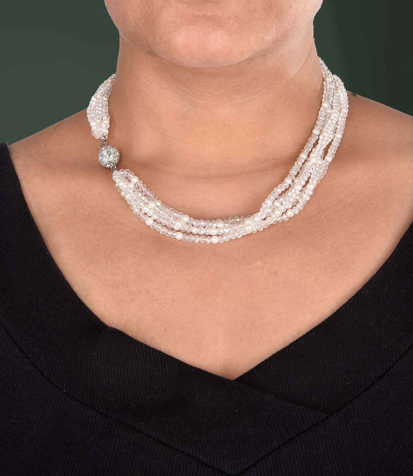 Shiny Multi-Layer White Crystal Magnetic Necklace