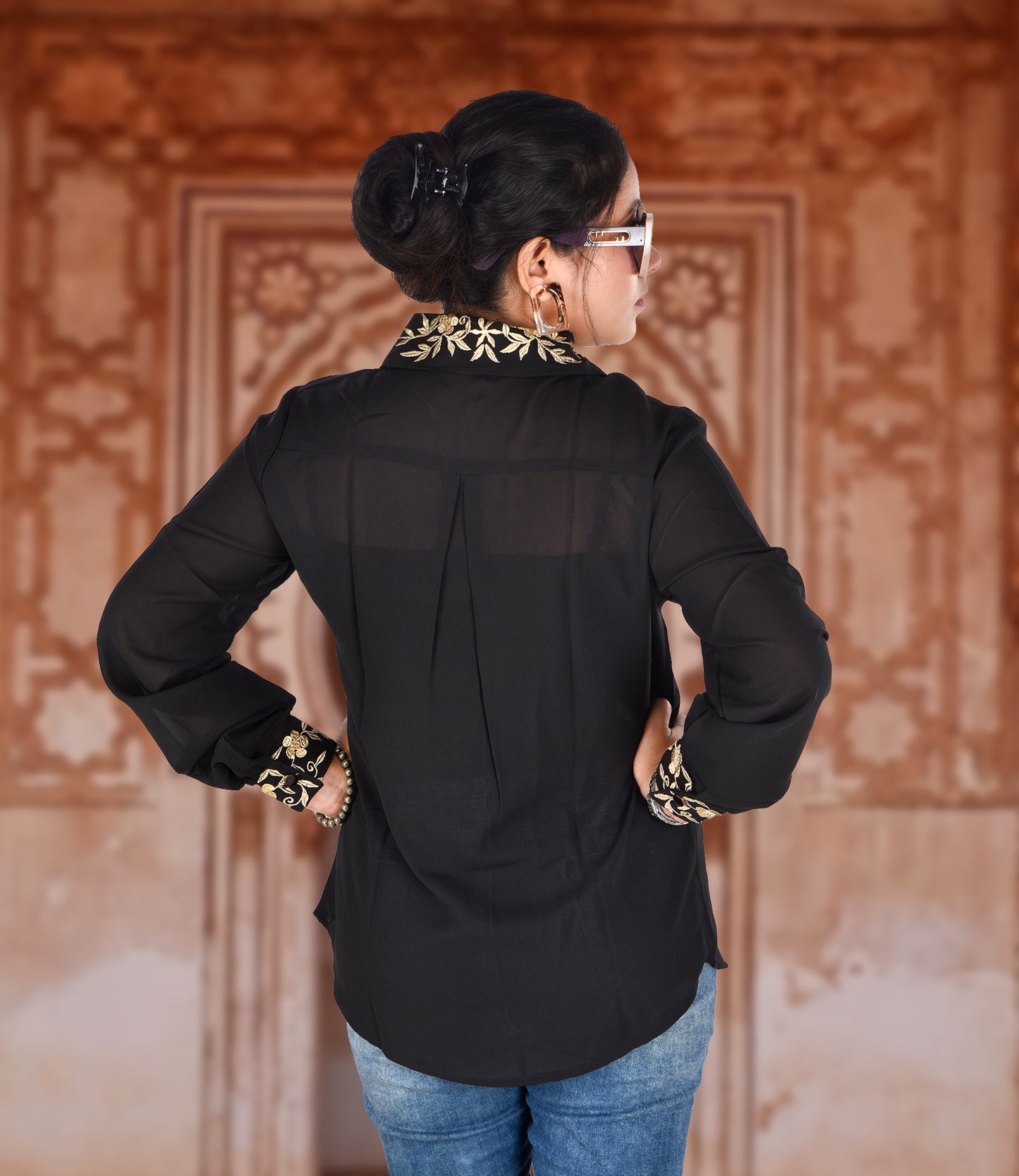 Black Shirt with Golden Embroidery