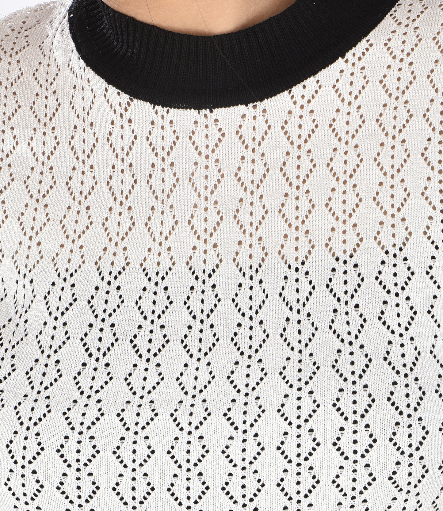 White Knitted Crop Top with Black Trousers