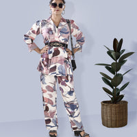 Multicolor Flower Print Co-ord Set (2-Piece Set) with Detachable Belt