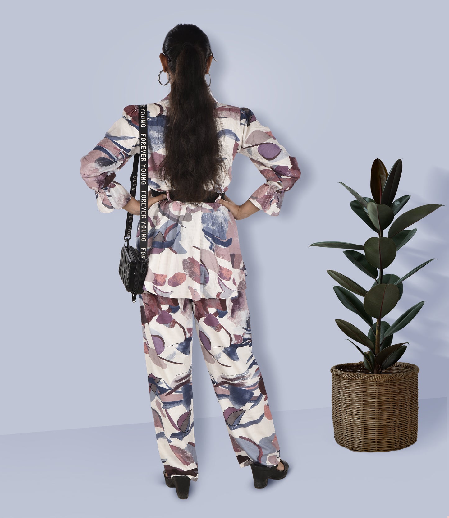 Multicolor Flower Print Co-ord Set (2-Piece Set) with Detachable Belt