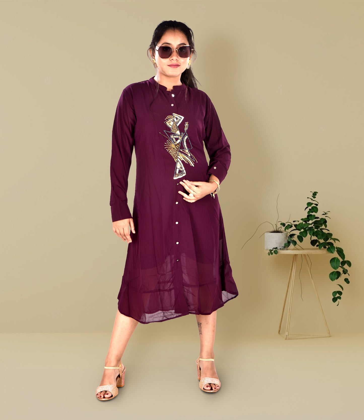 Maroon Knee-Length Dress