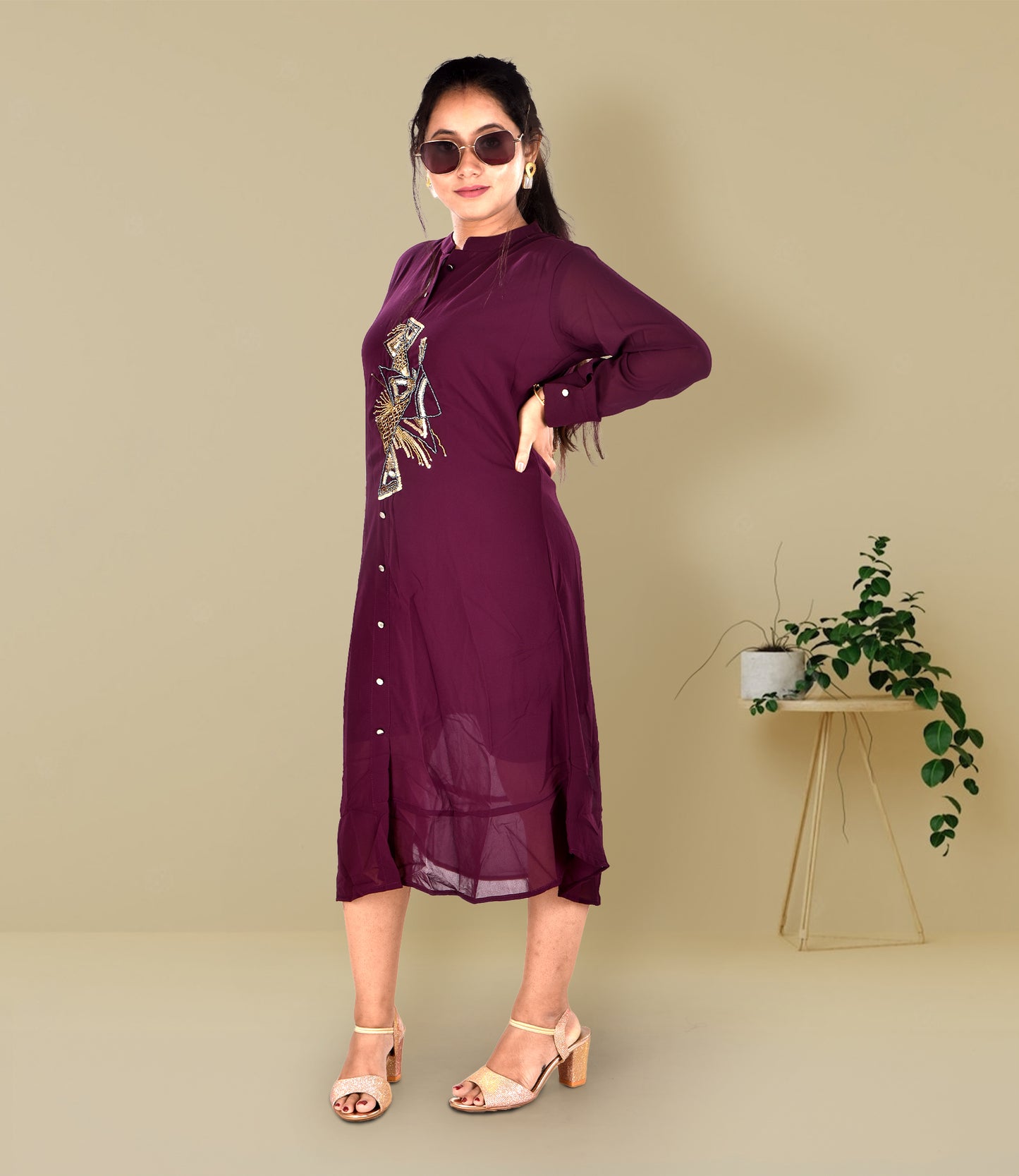 Maroon Knee-Length Dress
