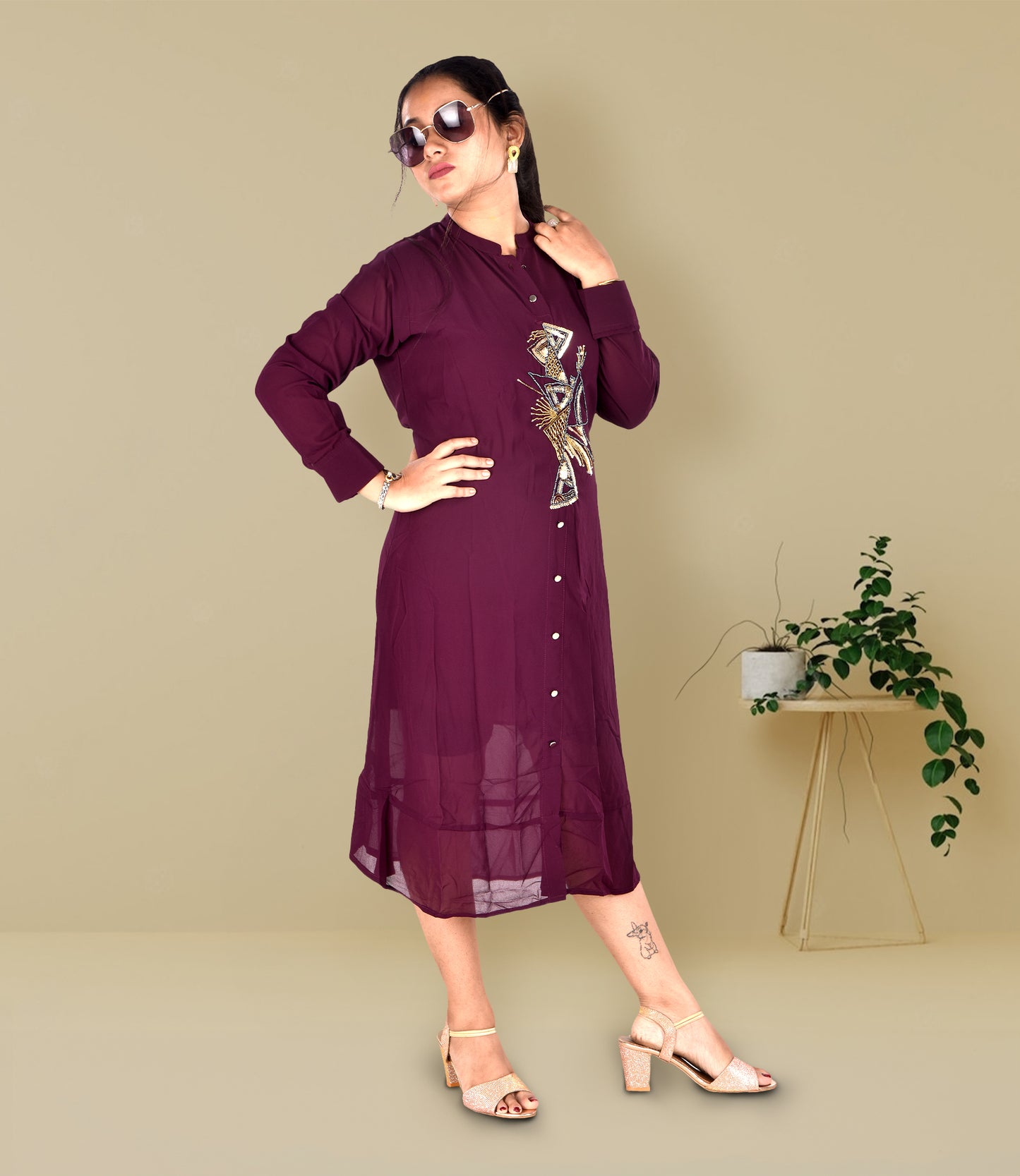 Maroon Knee-Length Dress