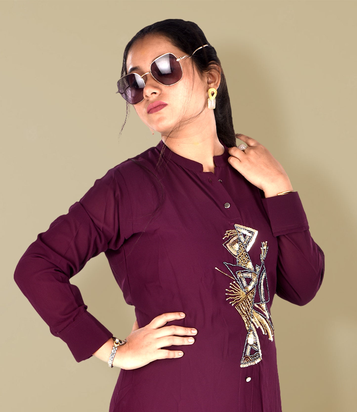 Maroon Knee-Length Dress