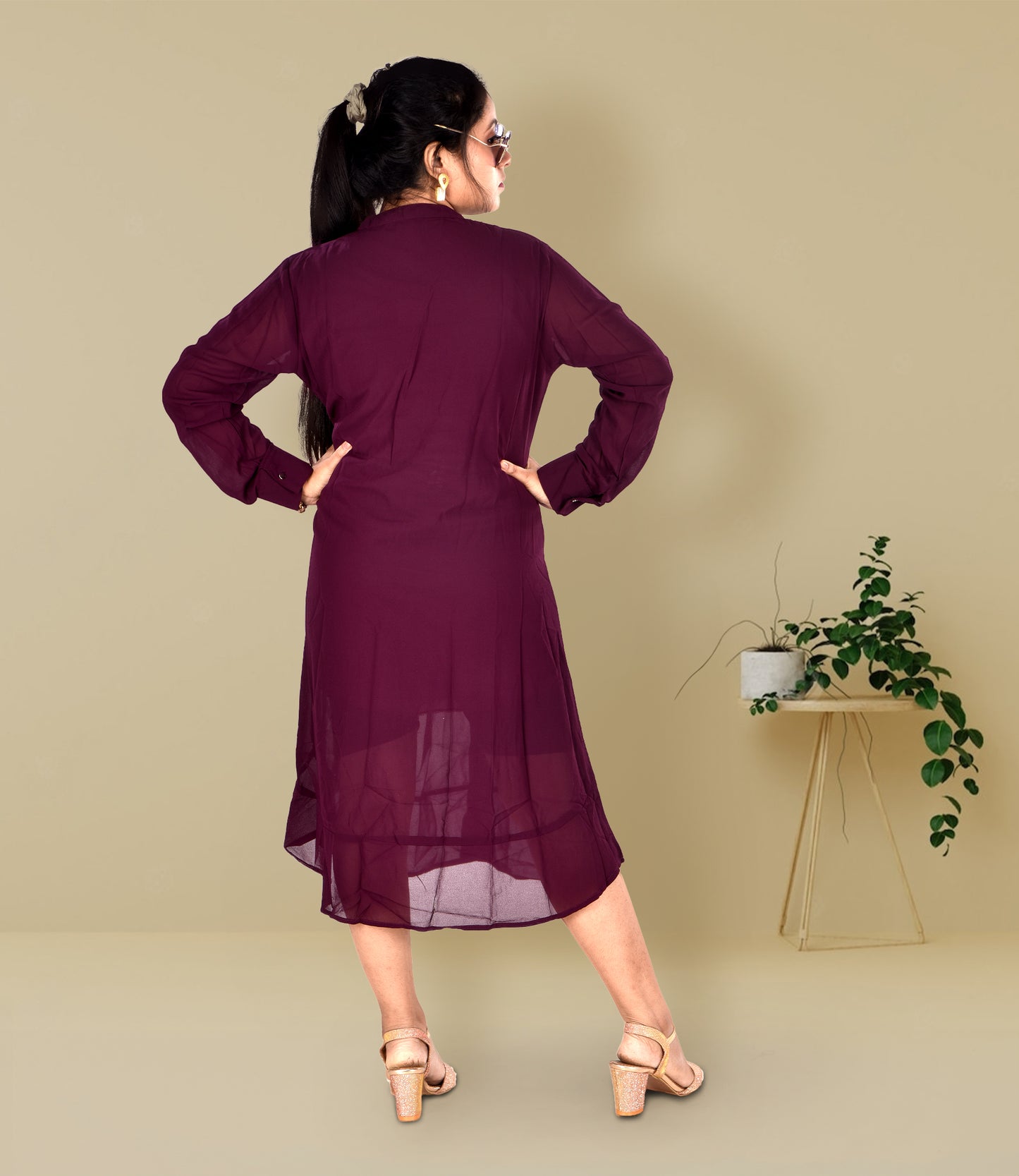 Maroon Knee-Length Dress
