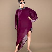 High-Low Pattern Maroon Chiffon Party Wear Dress