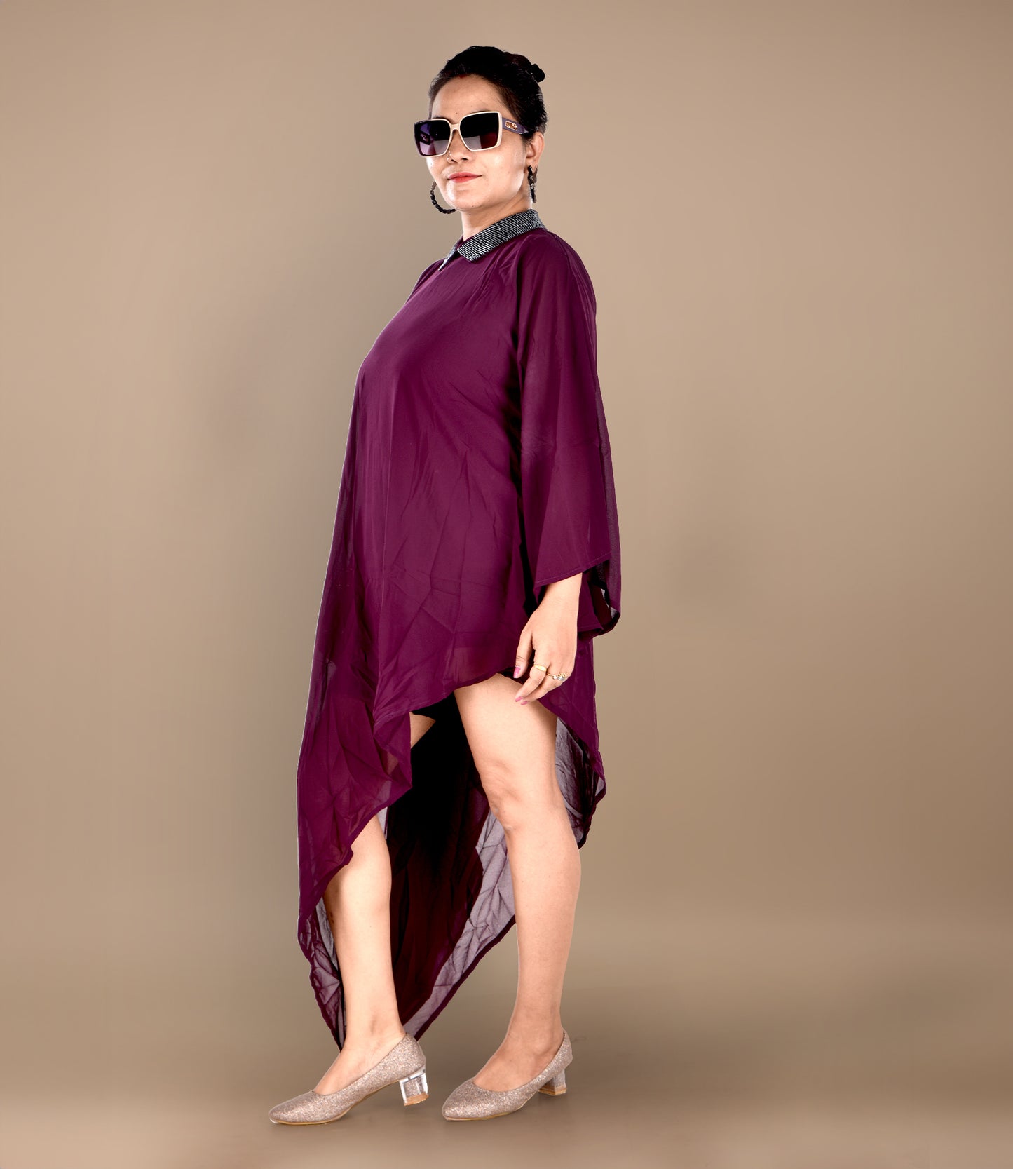 High-Low Pattern Maroon Chiffon Party Wear Dress