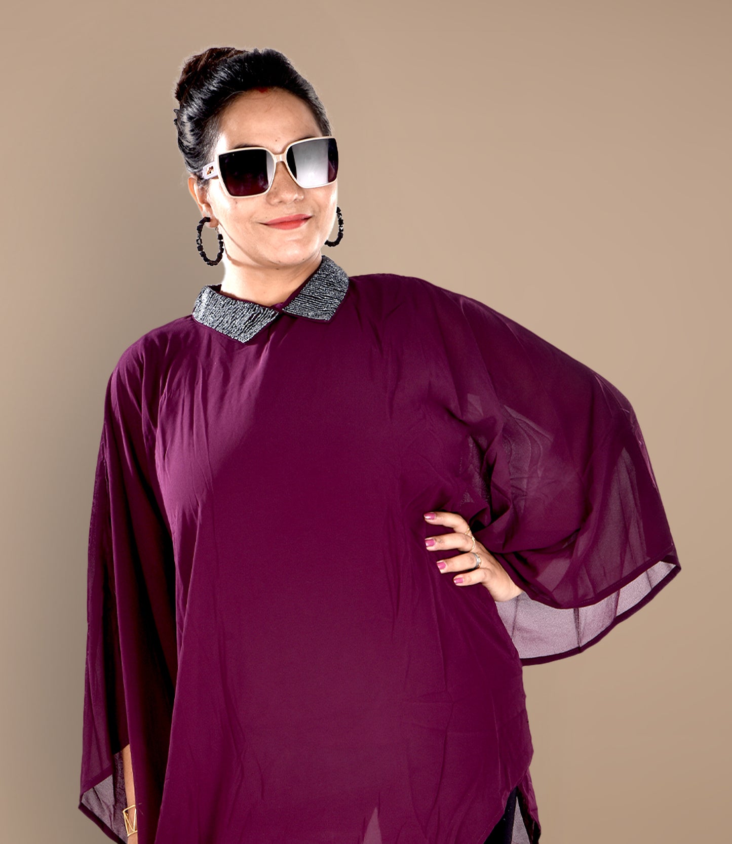 High-Low Pattern Maroon Chiffon Party Wear Dress