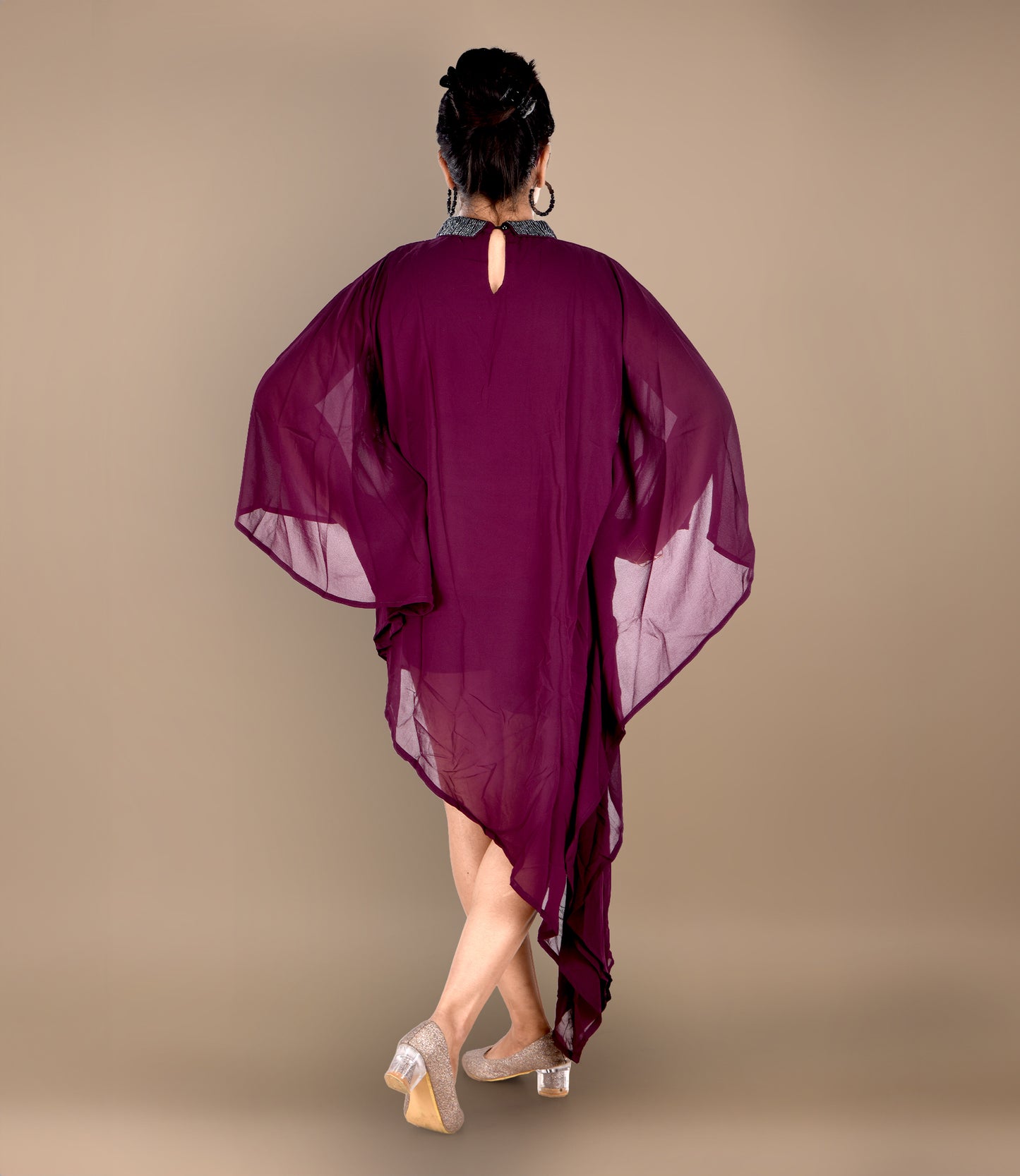 High-Low Pattern Maroon Chiffon Party Wear Dress