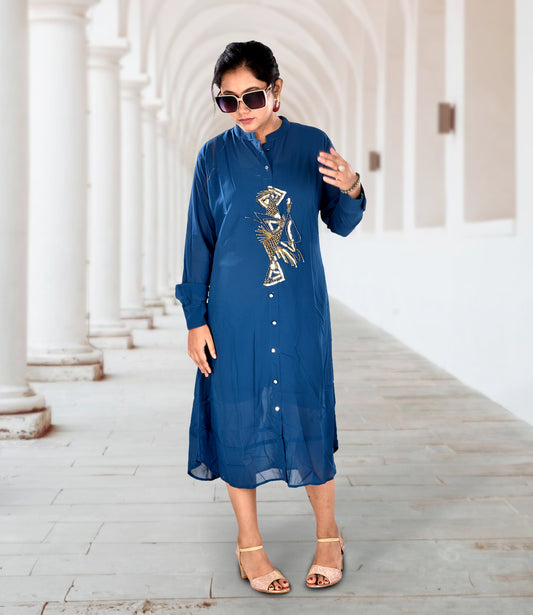 Blue Knee-Length Dress