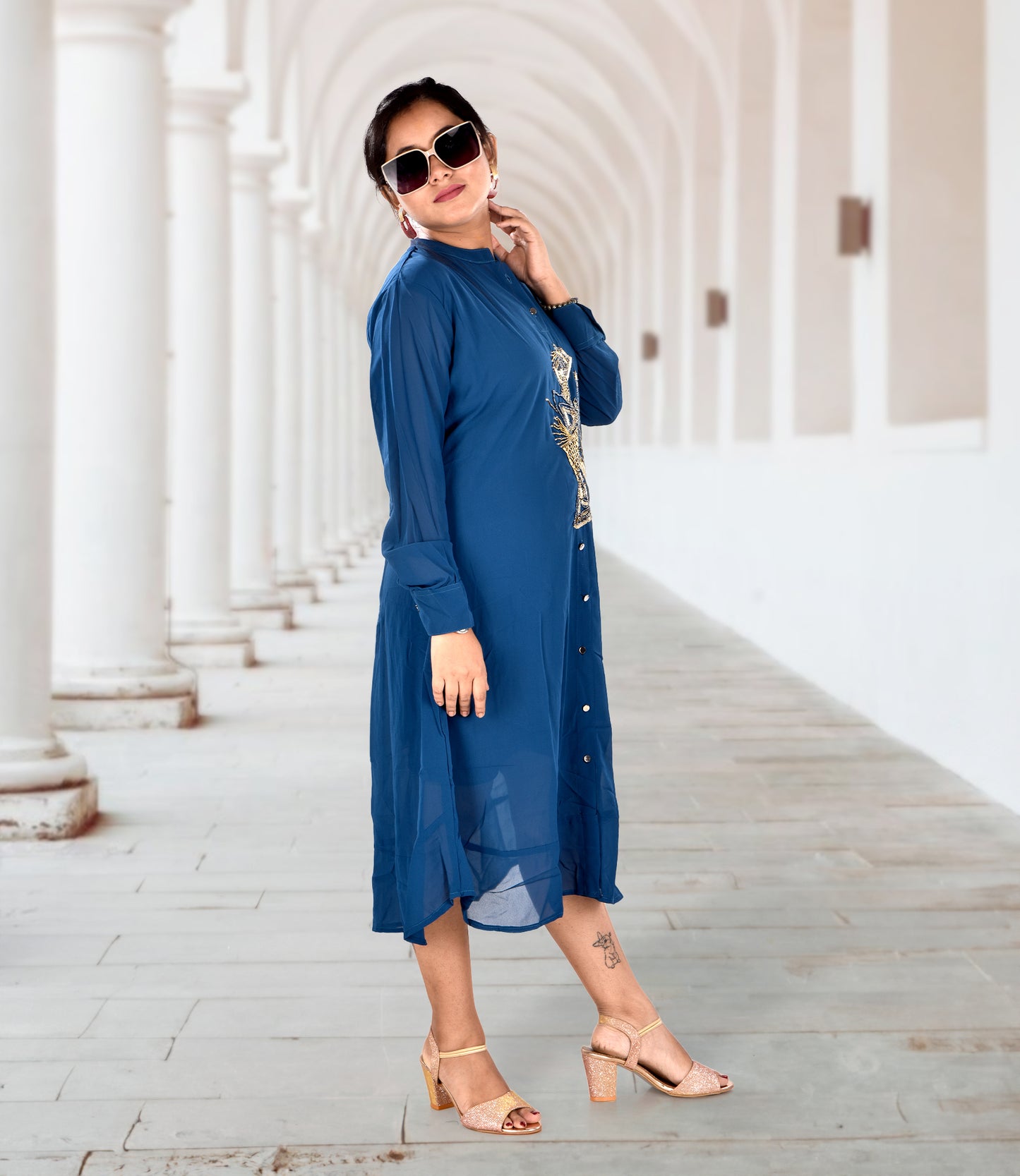 Blue Knee-Length Dress