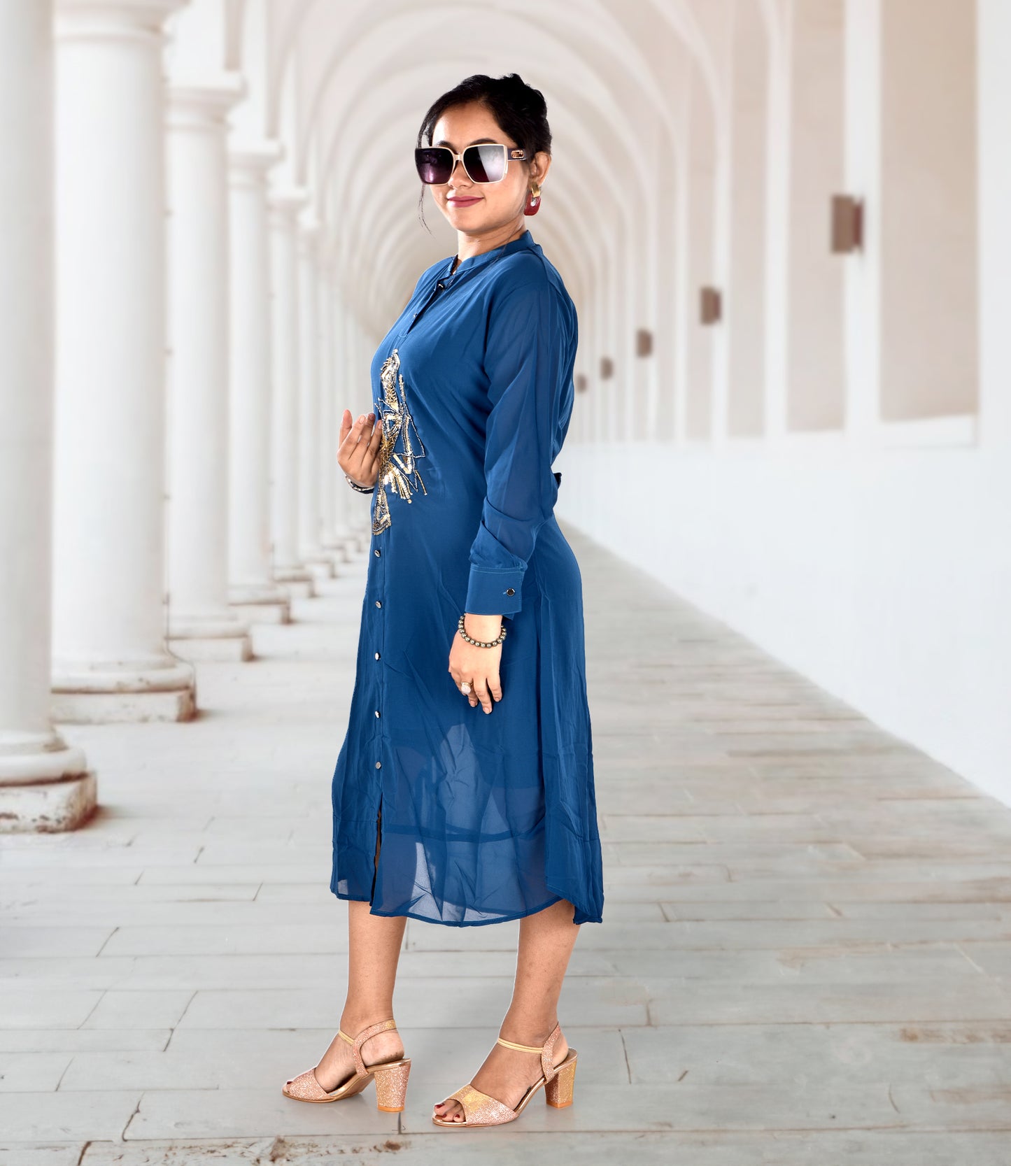 Blue Knee-Length Dress