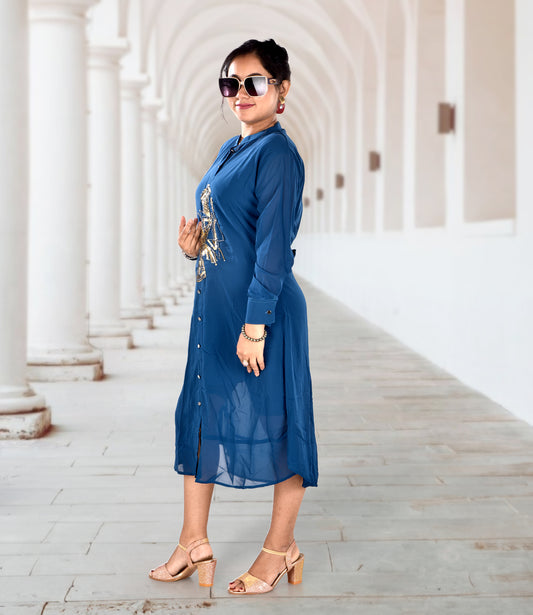 Blue Knee-Length Dress