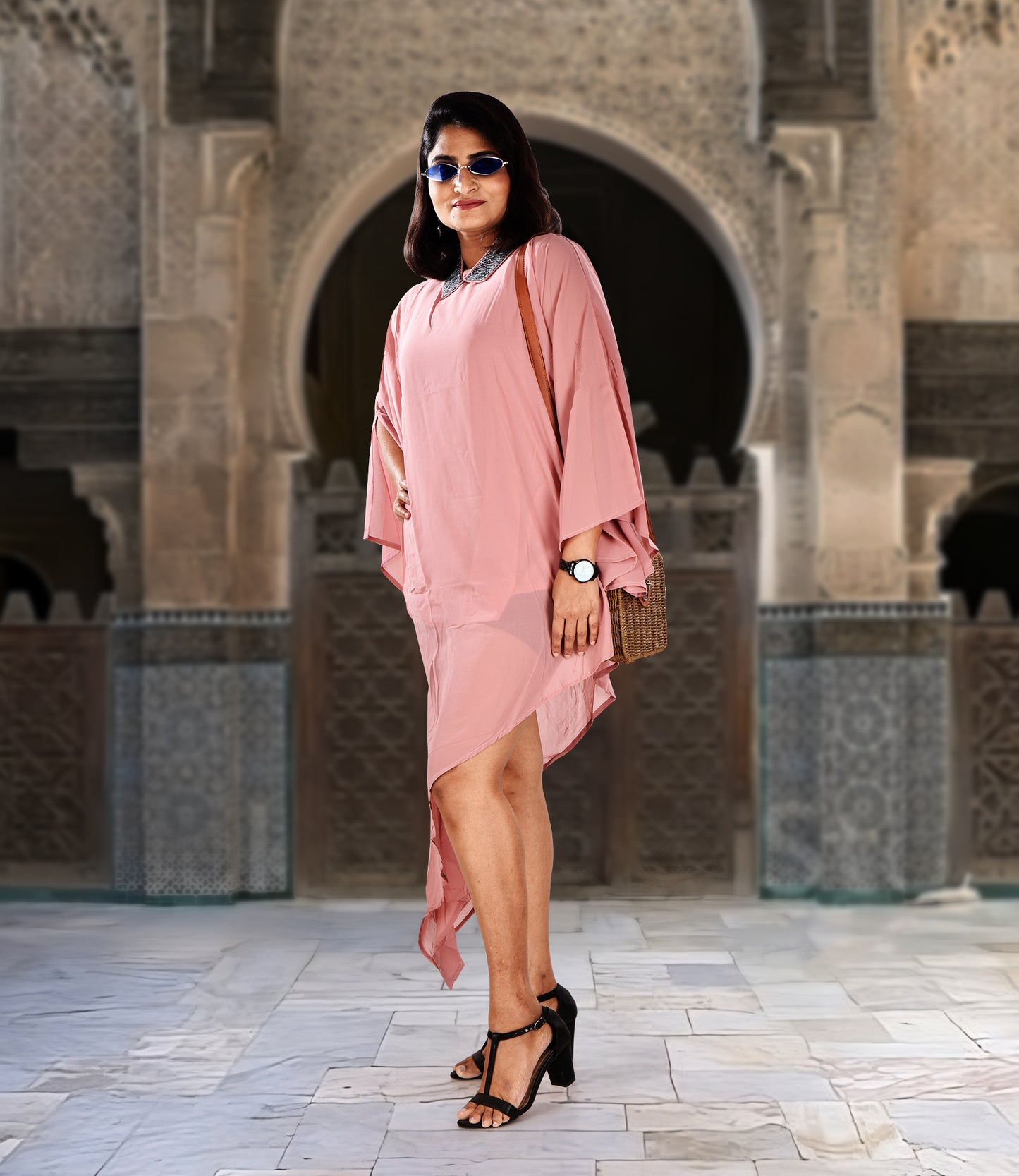 High-Low Pattern Peach Chiffon Party Wear Dress