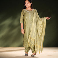 Green Beads Sequence Work Kurta, Pants with Dupatta Set
